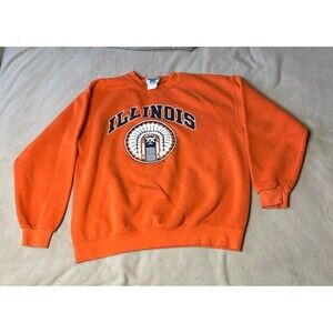 Vintage University Of Illinois Lee Crewneck Size L Fighting Illini Orange Lee